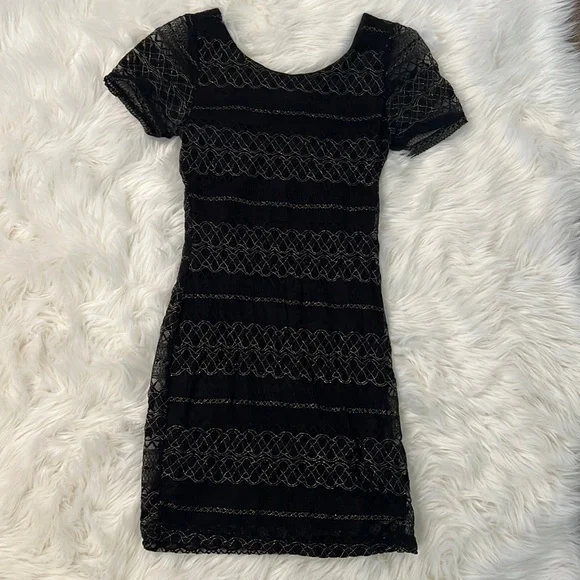 Dresses | Black Lace And Gold Thread Dress | Poshmark
